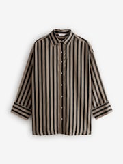 Brown Ramie Blend Long Sleeve Shirt - Image 5 of 6