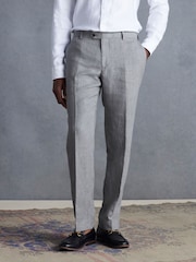 Light Grey Slim Fit Signature Leomaster 100% Linen Suit: Trousers - Image 1 of 11