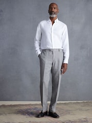 Light Grey Slim Fit Signature Leomaster 100% Linen Suit: Trousers - Image 3 of 11