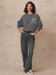 Anthrazitgrau - Sweatshirt mit Rundhalsausschnitt 100% Baumwolle - Bild 2 von 7
