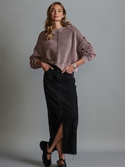 Faded Purple Washed Exposed Seam Crew Neck 100% Cotton Sweatshirt - Image 2 of 6