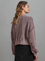Faded Purple Washed Exposed Seam Crew Neck 100% Cotton Sweatshirt - Image 3 of 6