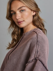 Faded Purple Washed Exposed Seam Crew Neck 100% Cotton Sweatshirt - Image 4 of 6