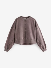 Faded Purple Washed Exposed Seam Crew Neck 100% Cotton Sweatshirt - Image 5 of 6