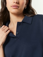 Navy Blue Slinky Smart Collared Polo Sweat Top - Image 4 of 4