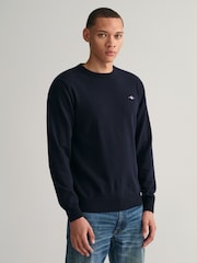 GANT Marine Blue Superfine Lambswool Crew Neck Jumper - Image 1 of 5