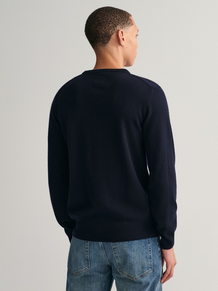 GANT Marine Blue Superfine Lambswool Crew Neck Jumper - Image 2 of 5