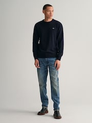 GANT Marine Blue Superfine Lambswool Crew Neck Jumper - Image 3 of 5