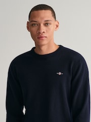 GANT Marine Blue Superfine Lambswool Crew Neck Jumper - Image 4 of 5