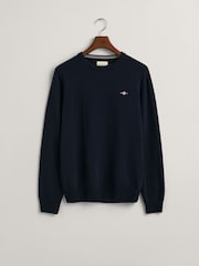 GANT Marine Blue Superfine Lambswool Crew Neck Jumper - Image 5 of 5