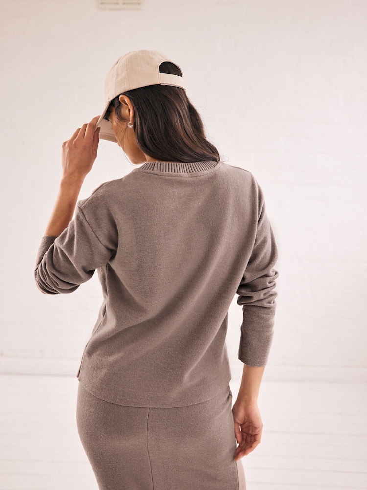 neutre - Col rond Cosy Soft Touch Rib Detail Seam Pull - Image 4 of 7