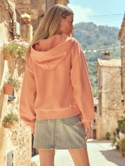 Coral Orange Lightweight Summer Zip Through 100% Cotton Hoodie - Image 3 of 6