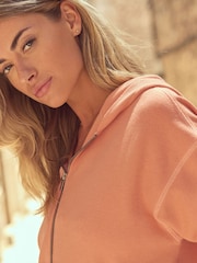 Coral Orange Lightweight Summer Zip Through 100% Cotton Hoodie - Image 4 of 6