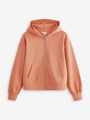 Coral Orange Lightweight Summer Zip Through 100% Cotton Hoodie - Image 5 of 6