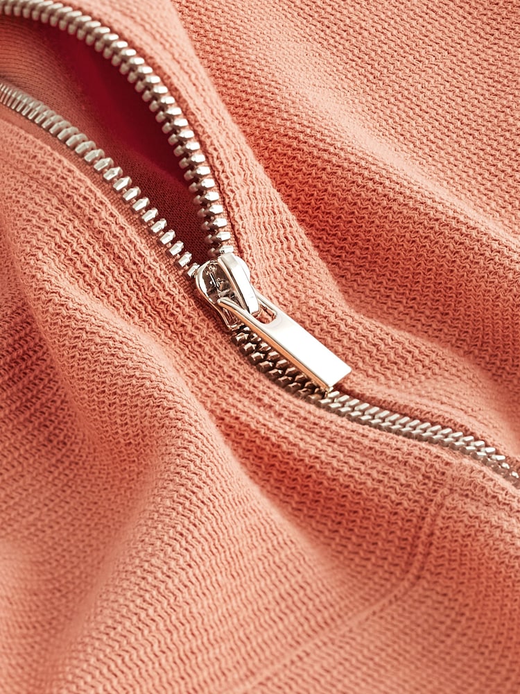 Coral Orange Lightweight Summer Zip Through 100% Cotton Hoodie - Image 6 of 6