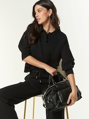 Black Slinky Smart Collared Polo Sweat Top - Image 1 of 6
