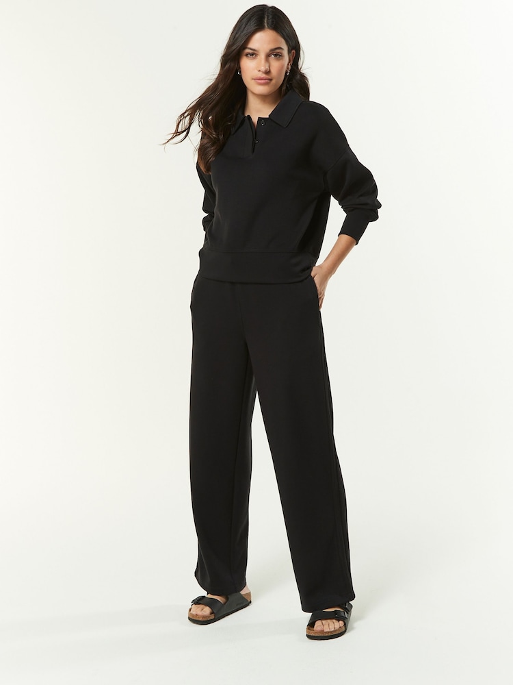 Black Slinky Smart Collared Polo Sweat Top - Image 2 of 6