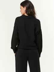 Black Slinky Smart Collared Polo Sweat Top - Image 3 of 6