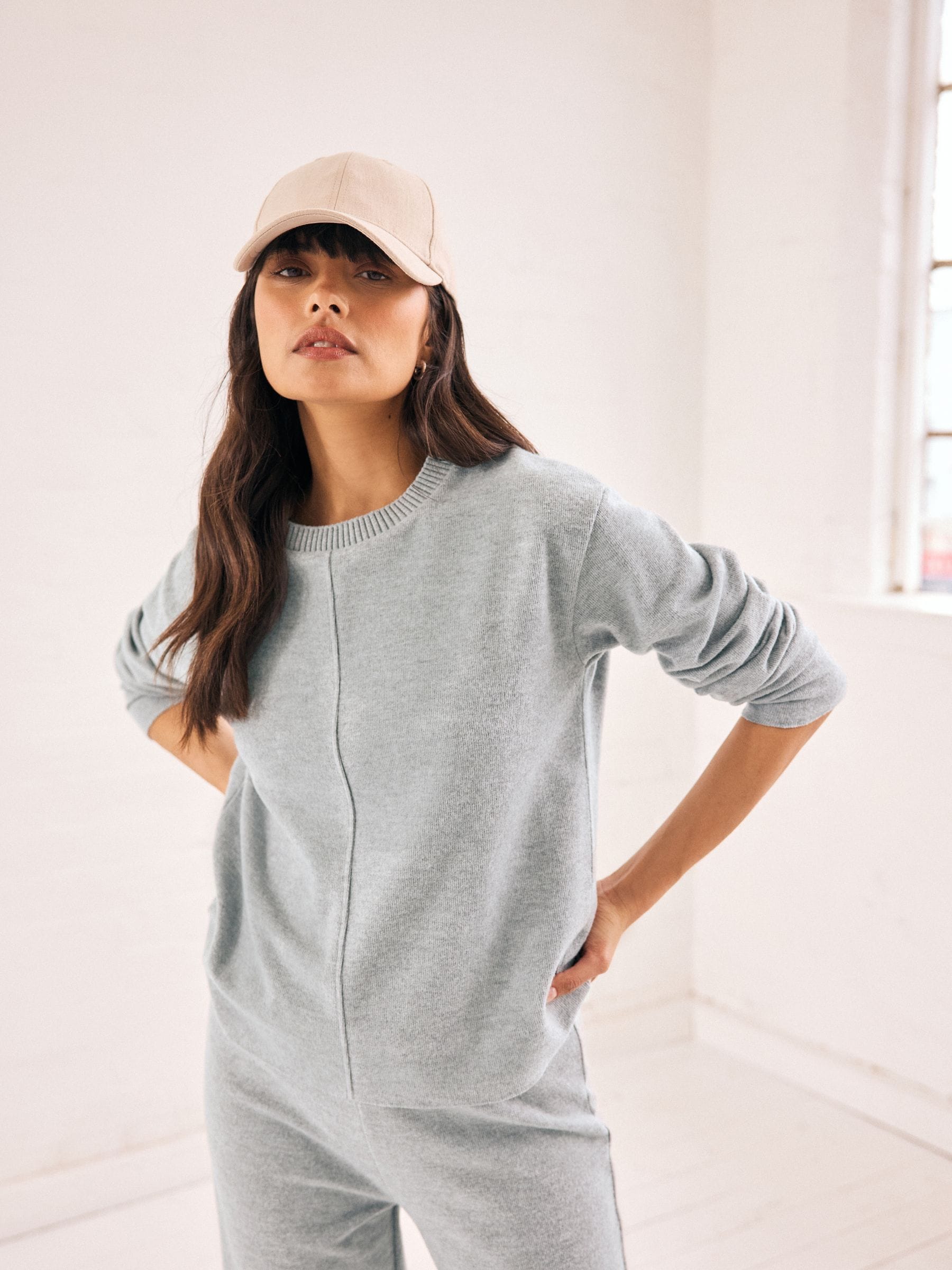 Buy Grey Cosy Soft Touch Rib Seam Detail Crew Neck Jumper from the Next UK online shop