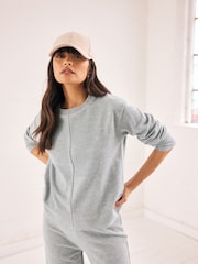 Grey Cosy Soft Touch Rib Seam Detail Crew Neck Jumper - Image 1 of 7