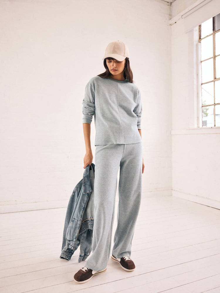 Grey Cosy Soft Touch Rib Seam Detail Crew Neck Jumper - Image 2 of 7