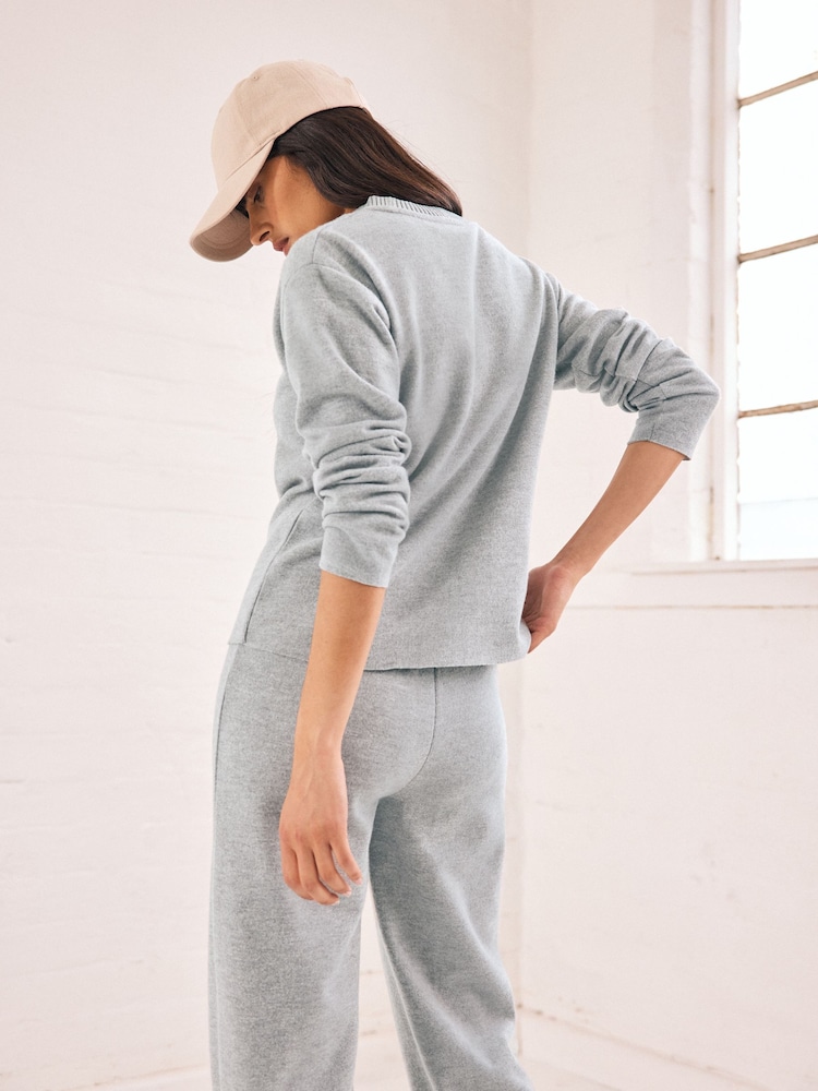Grey Cosy Soft Touch Rib Seam Detail Crew Neck Jumper - Image 3 of 7