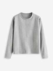 Grey Cosy Soft Touch Rib Seam Detail Crew Neck Jumper - Image 6 of 7