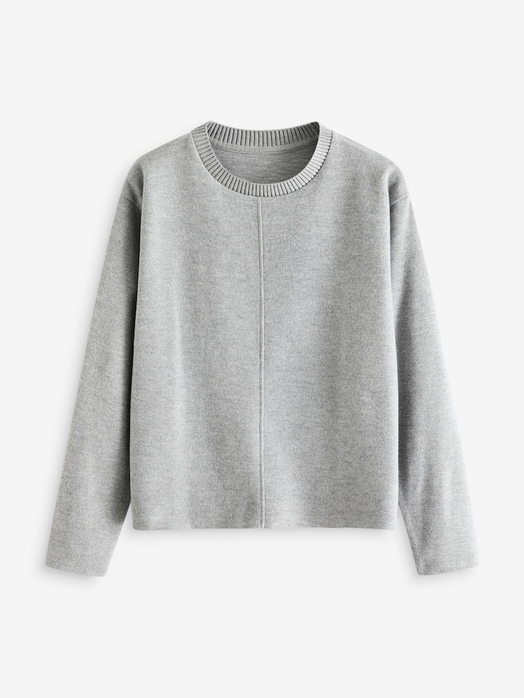 Grey Cosy Soft Touch Rib Seam Detail Crew Neck Jumper - Image 6 of 7