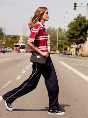 Navy Wide Leg Trousers With Linen - Image 1 of 7