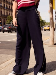 Navy Wide Leg Trousers With Linen - Image 3 of 7