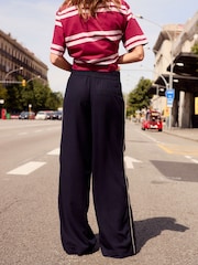 Navy Wide Leg Trousers With Linen - Image 4 of 7
