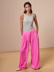 Pink - Superweite Hose mit Leinenanteil und Falten - Bild 1 von 6