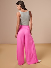 Pink - Superweite Hose mit Leinenanteil und Falten - Bild 2 von 6