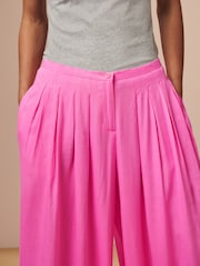 Pink - Superweite Hose mit Leinenanteil und Falten - Bild 3 von 6