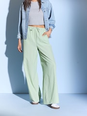 Green Textured Stripe Wide Leg Trousers - Image 1 of 6