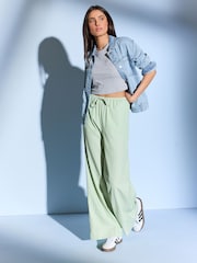 Green Textured Stripe Wide Leg Trousers - Image 2 of 6