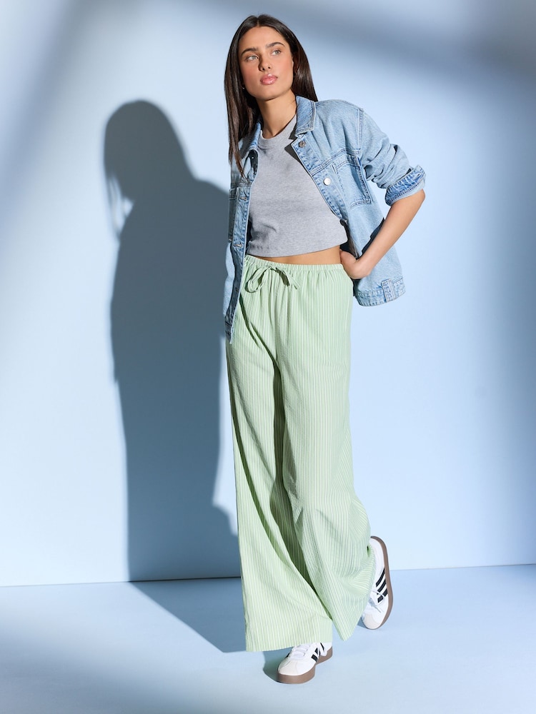 Green Textured Stripe Wide Leg Trousers - Image 2 of 6
