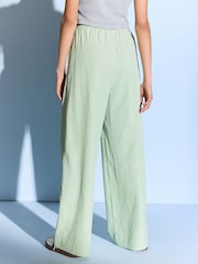 Green Textured Stripe Wide Leg Trousers - Image 3 of 6