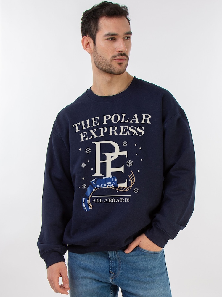 Brands In Blue Polar Express All Aboard Christmas Sweat Top - Image 1 of 5 Brands In Blue Polar Express All Aboard Christmas Sweat Top - Image 1 of 5