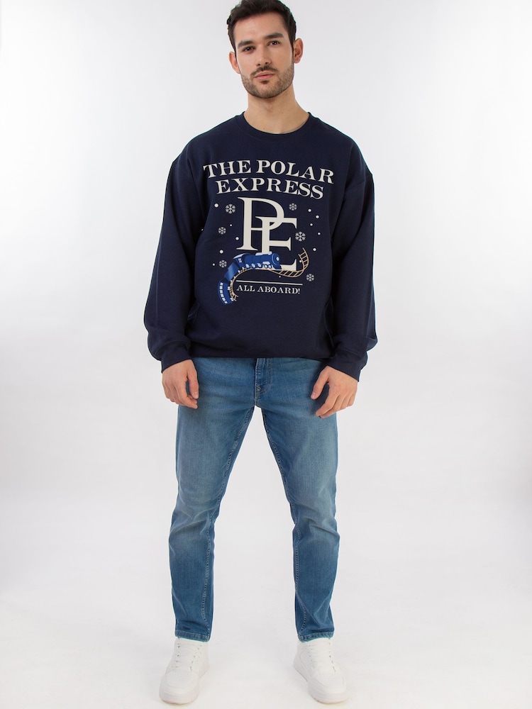 Brands In Blue Polar Express All Aboard Christmas Sweat Top - Image 2 of 5 Brands In Blue Polar Express All Aboard Christmas Sweat Top - Image 2 of 5