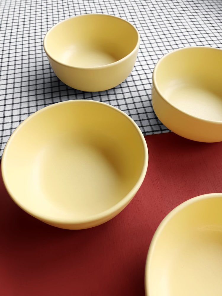 Curateology Set of 4 Canary Yellow LoHo Reactive Glaze Cereal Bowls - Image 2 of 5