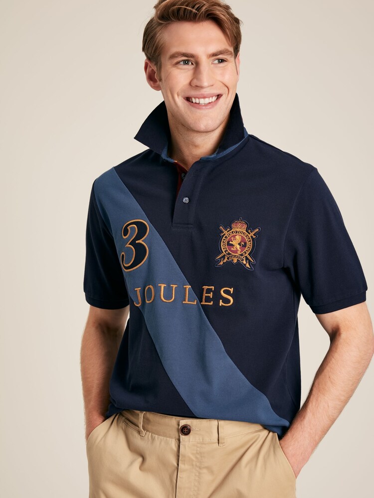 Joules Embellished Navy Blue Classic Fit Polo Shirt - Image 1 of 6 Joules Embellished Navy Blue Classic Fit Polo Shirt - Image 1 of 6