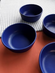 Curateology Set of 4 Cobalt Blue LoHo Reactive Glaze Cereal Bowls - Image 5 of 5