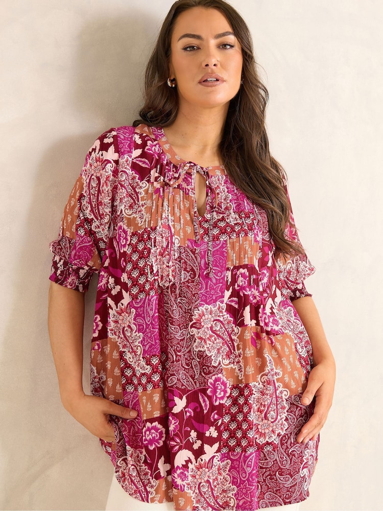Evans Orange Scarf Print Pintuck Boho Top - Image 1 of 5 Evans Orange Scarf Print Pintuck Boho Top - Image 1 of 5