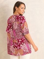 Evans Orange Scarf Print Pintuck Boho Top - Image 2 of 5