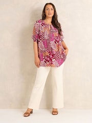 Evans Orange Scarf Print Pintuck Boho Top - Image 3 of 5