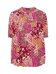 Evans Orange Scarf Print Pintuck Boho Top - Image 4 of 5