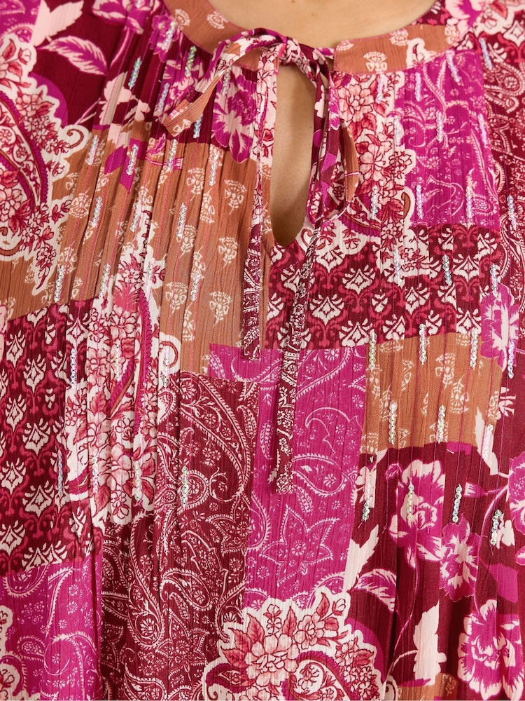 Evans Orange Scarf Print Pintuck Boho Top - Image 5 of 5 Evans Orange Scarf Print Pintuck Boho Top - Image 5 of 5