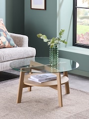 Light Marlow Glass Oak Effect Round Coffee Table - Image 1 of 5