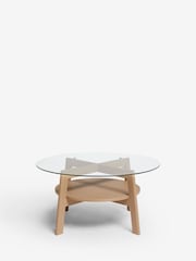 Light Marlow Glass Oak Effect Round Coffee Table - Image 3 of 5